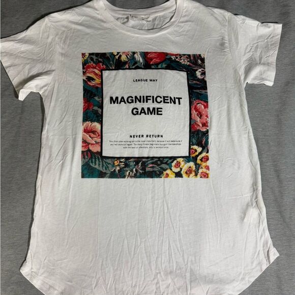 Zara “Magnificent Game” Graphic T-Shirt with Floral Design - Small - Picture 1 of 4